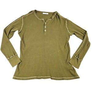 Splendid Mills Waffle Knit Henley Sweater Medium Green PIMA Cotton Light Thermal